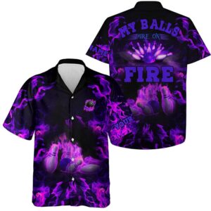 Bowling Hawaiian Shirt, Purple Flame Bowling Shirts…