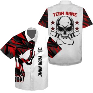 Bowling Hawaiian Shirt, Red And White Bowling…