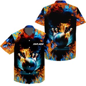 Bowling Hawaiian Shirt, Water Fire Background Custom…