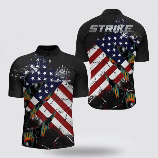 Bowling Jersey, American Flag Bowling Shirt For Men Custom Bowling Jersey Strike Patriot League Bowlers Bowling Jersey