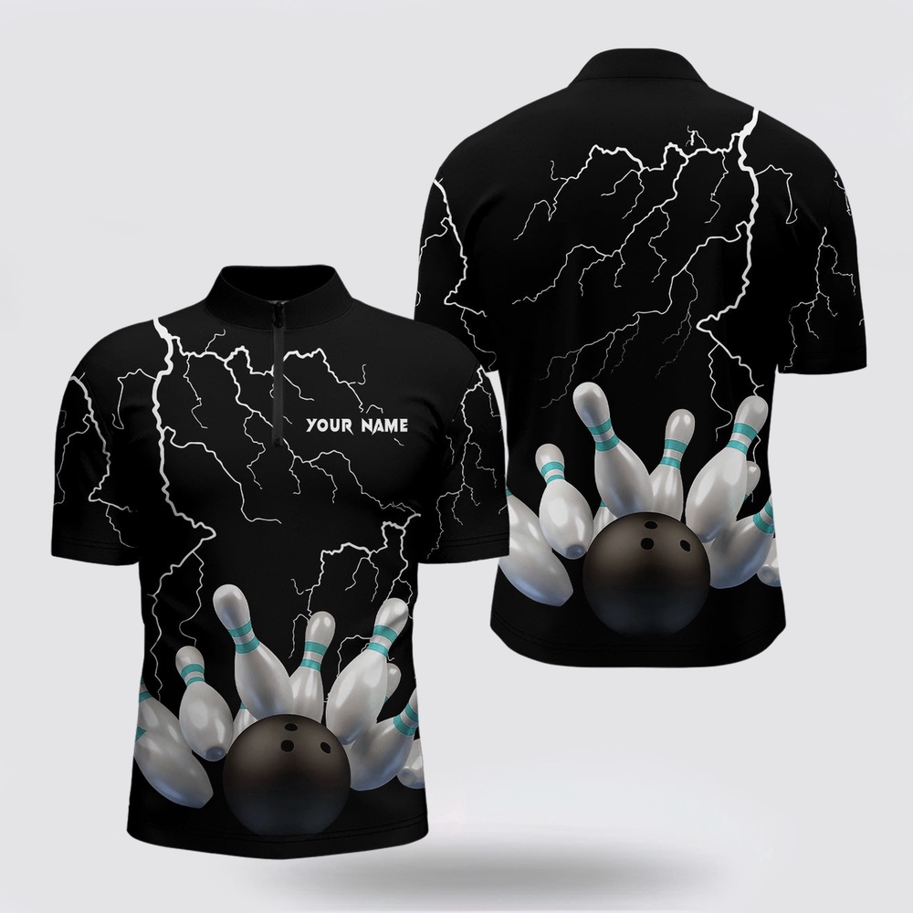 Bowling Jersey, Black Lightning Thunder Custom Men Bowling Bowling Jersey Shirt Bowling Ball Pins Team Jerseys
