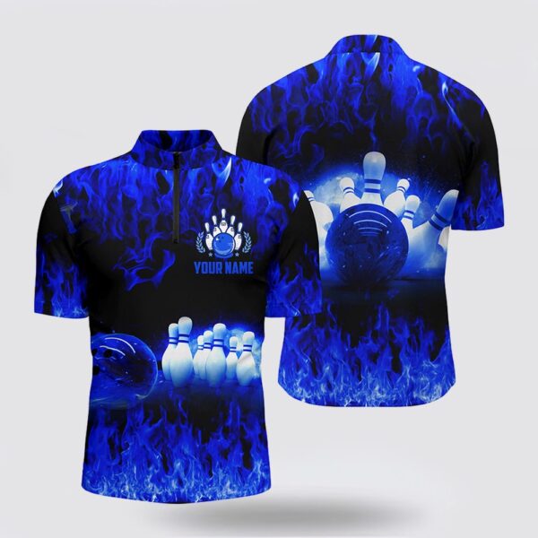 Bowling Jersey, Blue Flame Men’s Bowling Bowling Jersey Shirts, Personalized Cool Bowling Team League Bowling Shirts