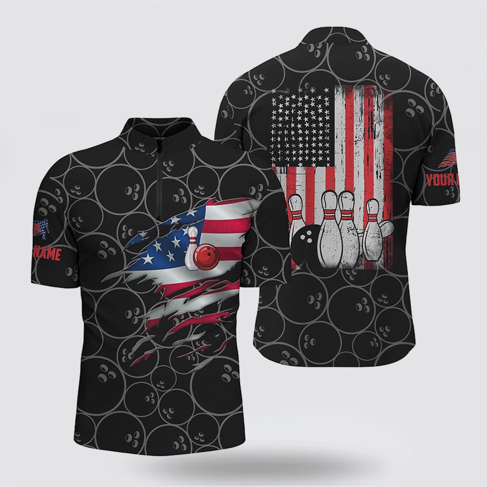 Bowling Jersey, Bowling Bowling Jersey Shirts For Men Custom Name Vintage American Flag Bowling Jerseys