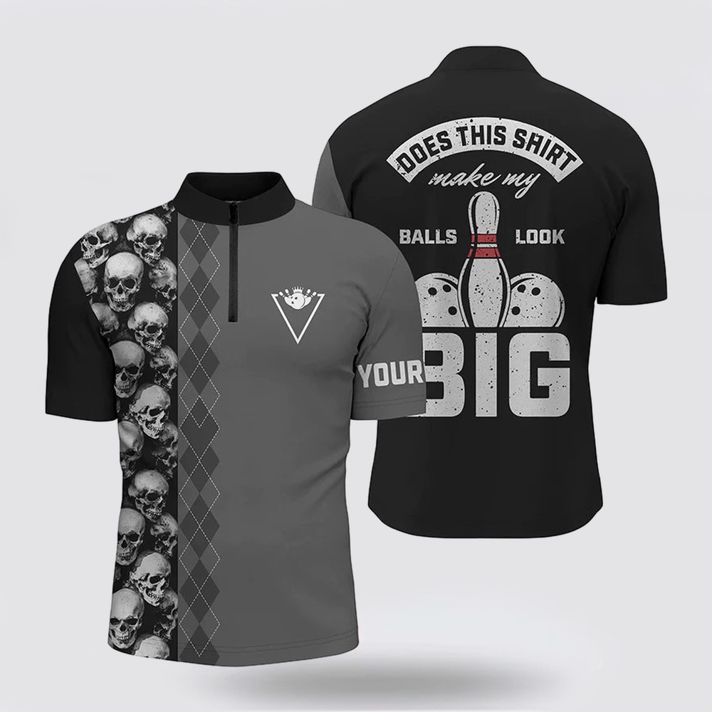 Bowling Jersey, Funny Black Skull Bowling Bowling Jersey Shirt For Men Custom Name Does This Shirt Make My Balls Look Big Bowling Jersey, Funny Black Skull Bowling Bowling Jersey Shirt For Men Custom Name Does This Shirt Make My Balls Look Big