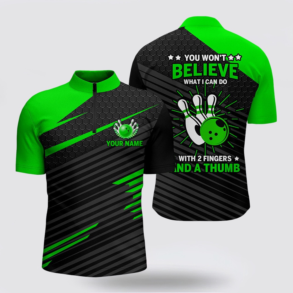 Bowling Jersey, Funny Bowling Shirt For Men, Green & Black Custom Bowling Jersey 2 Fingers And A Thumb Bowling Jersey, Funny Bowling Shirt For Men, Green & Black Custom Bowling Jersey 2 Fingers And A Thumb