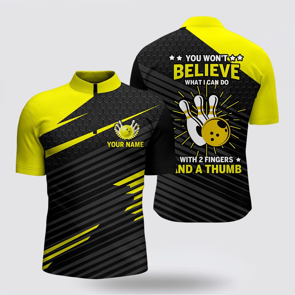 Bowling Jersey, Funny Bowling Shirt For Men Yellow & Black Custom Bowling Jersey 2 Fingers And A Thumb Bowling Jersey, Funny Bowling Shirt For Men Yellow & Black Custom Bowling Jersey 2 Fingers And A Thumb