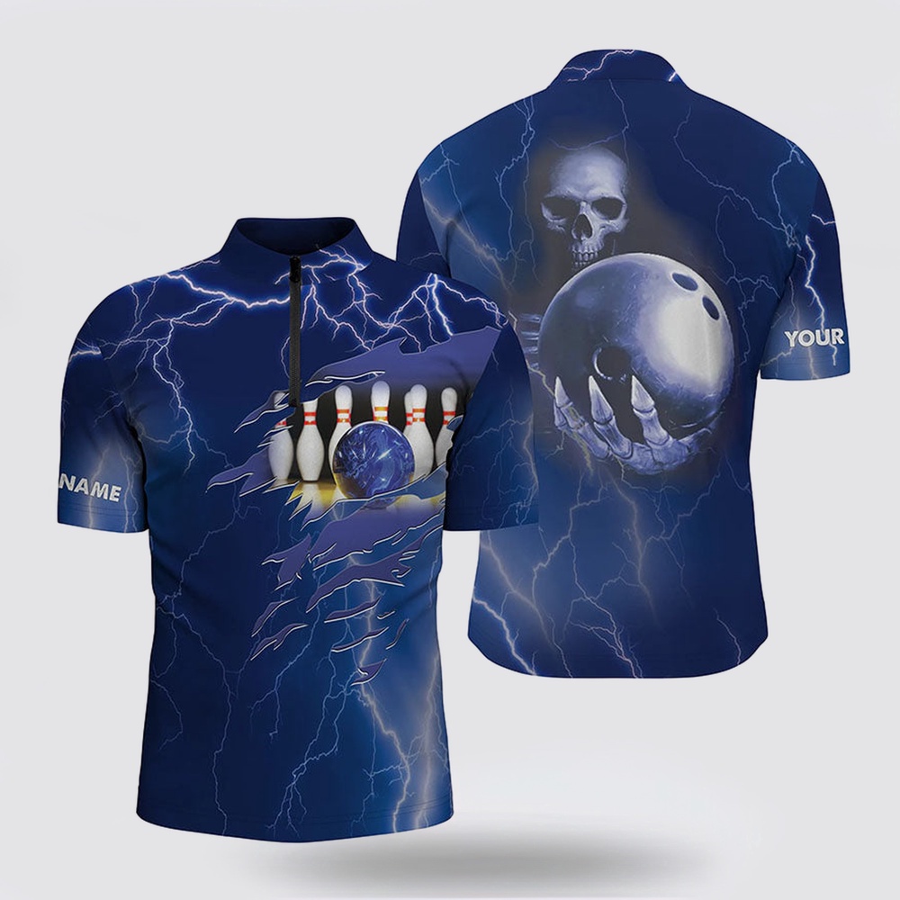 Bowling Jersey, Personalized Bowling Bowling Jersey Shirt For Men Blue Lightning Custom Name Team Skull Bowling Jerseys Bowling Jersey, Personalized Bowling Bowling Jersey Shirt For Men Blue Lightning Custom Name Team Skull Bowling Jerseys
