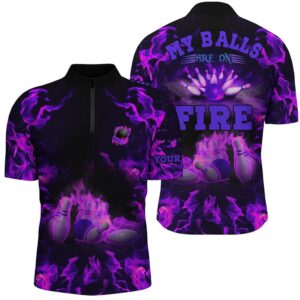Bowling Jersey, Purple Flame Bowling Shirt Custom…