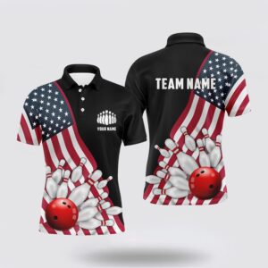 Bowling Polo Shirt, American Flag Custom Mens…