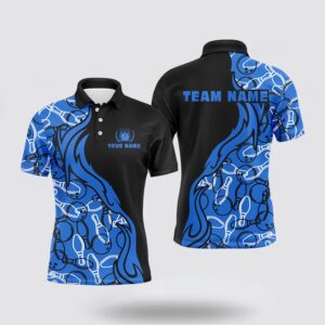 Bowling Polo Shirt, Black And Blue Pattern…