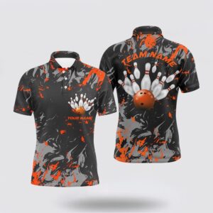 Bowling Polo Shirt, Black And Orange Camo…