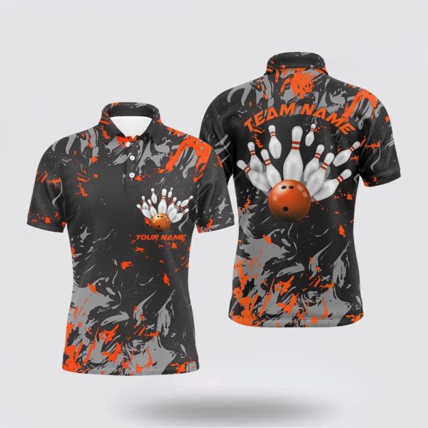 Bowling Polo Shirt, Black And Orange Camo Bowling Team Shirts Custom Men Polo Shirts Bowling League Shirts