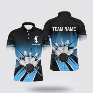 Bowling Polo Shirt, Black&Blue Bowling Polo Shirt…