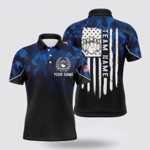 Bowling Polo Shirt, Black Blue Camo Mens…