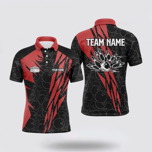 Bowling Polo Shirt, Black Bowling Camo Mens Polo Bowling Shirt Custom Bowling Strike Team League Jerseys Red