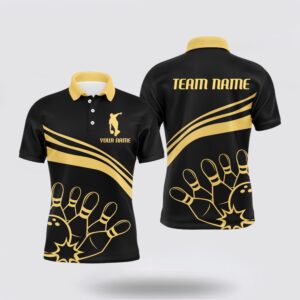 Bowling Polo Shirt, Black&Gold Bowling Polo Shirt…