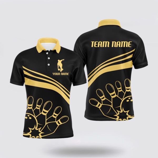 Bowling Polo Shirt, Black&Gold Bowling Polo Shirt For Men Custom Bowling Jersey Vintage Bowling Team League Shirt