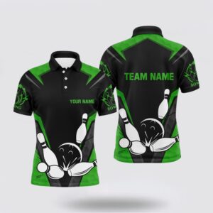 Bowling Polo Shirt, Black&Green Bowling Polo Shirt…