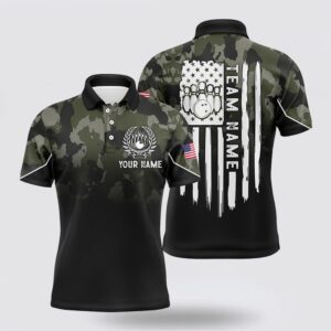 Bowling Polo Shirt, Black Green Camo Mens…