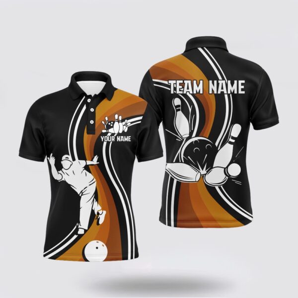 Bowling Polo Shirt, Black&Orange Bowling Jersey For Men Personalized Bowling Polo Shirt Bowling Team League Shirt