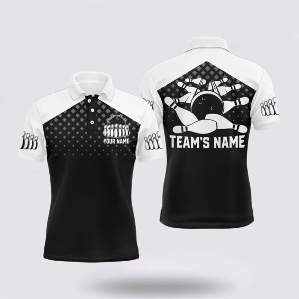 Bowling Polo Shirt, Black&White Bowling Polo Shirt, Custom Name&Team Name Bowling Shirt Men, Funny Bowling Jersey