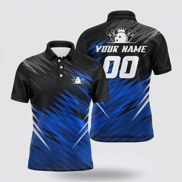 Bowling Polo Shirt, Blue And Black Men Short Sleeve Polo Shirts Custom Bowling Shirts For Men, Team Bowling Jerseys Bowler