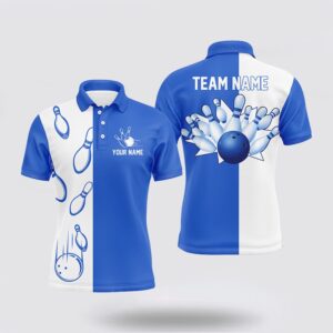 Bowling Polo Shirt, Blue And White Retro…