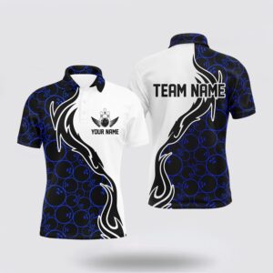 Bowling Polo Shirt, Blue Bowling Pattern Custom…