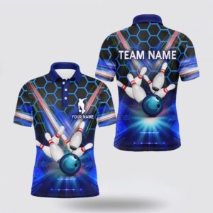 Bowling Polo Shirt, Blue Bowling Shirt For…