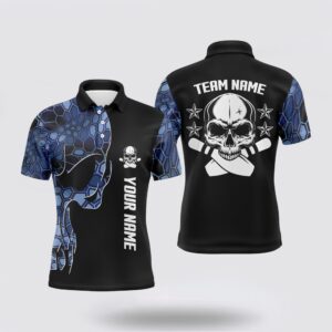 Bowling Polo Shirt, Blue Camo Black Bowling…