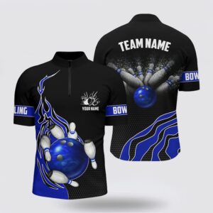 Bowling Polo Shirt, Blue Flame Bowling Polo…