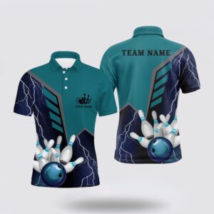 Bowling Polo Shirt, Blue Lightning Mens Bowling…