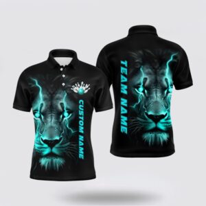 Bowling Polo Shirt, Blue Lion Custom Men…