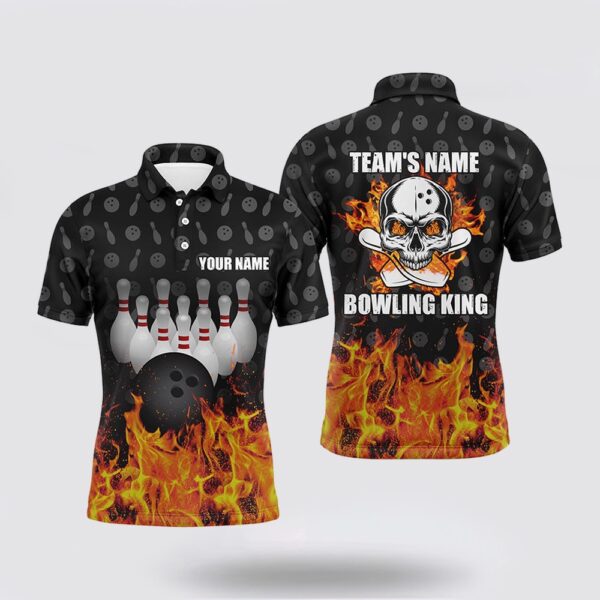 Bowling Polo Shirt, Bowling King Men Polo Shirt, Personalized Skull Bowling Team Bowlers Jersey