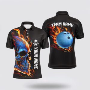 Bowling Polo Shirt, Bowling Skull On Fire…