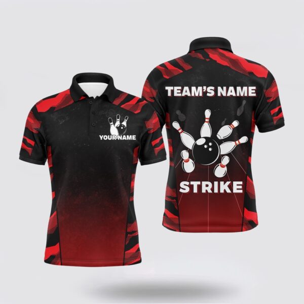 Bowling Polo Shirt, Camo Bowling Polo Shirt For Men Custom Name And Team Name Strike Bowling Short Sleeve Jersey