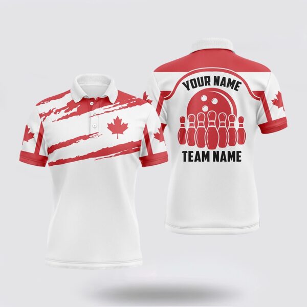 Bowling Polo Shirt, Canada Bowling Polo Shirts For Men, Custom Canadian Flag Bowling Team Jersey Bowler Outfit