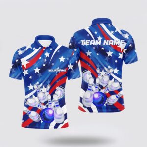 Bowling Polo Shirt, Custom American Flag Strike…