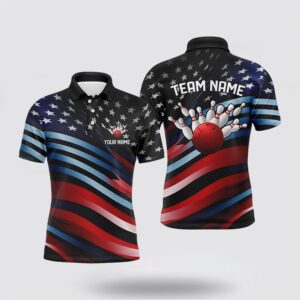 Bowling Polo Shirt, Custom American Flag Team…