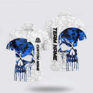 Bowling Polo Shirt, Custom Blue Camo Skull…