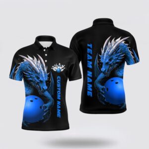 Bowling Polo Shirt, Custom Blue Dragon Men…