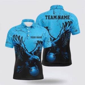 Bowling Polo Shirt, Custom Blue Eagle Men…