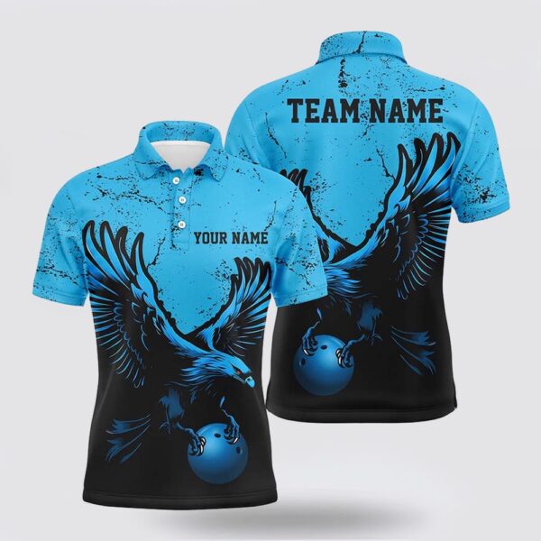 Bowling Polo Shirt, Custom Blue Eagle Men Bowling Polo Shirts Grunge Vintage Bowling Team Jerseys Bowlers Outfits