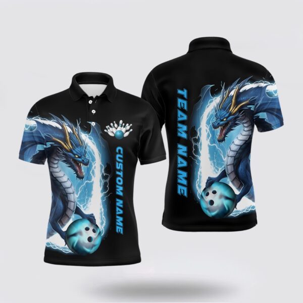 Bowling Polo Shirt, Custom Blue Thunder Lightning Dragon Bowling Polo Shirts Men Dragon Bowling Team Jerseys Outfits