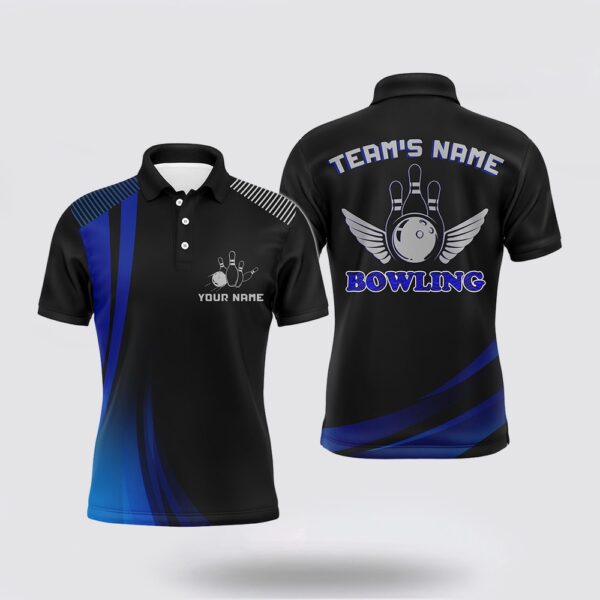 Bowling Polo Shirt, Custom Bowling Shirt For Men, Blue & Black Polo Bowling Shirt With Name, Men Bowlers Jersey