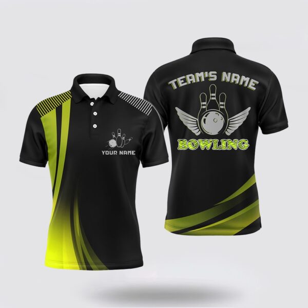 Bowling Polo Shirt, Custom Bowling Shirt For Men, Yellow&Black Bowling Jersey With Name League Bowling Polo Shirt