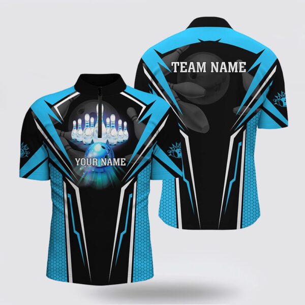 Bowling Polo Shirt, Custom Cyan Blue Bowling Polo Shirts For Men, Strike Bowling Team Jerseys Bowlers Outfits