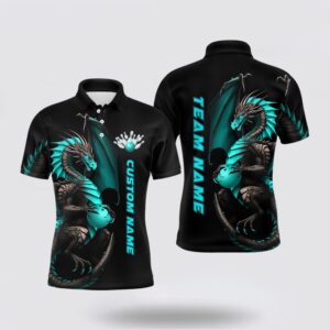 Bowling Polo Shirt, Custom Cyan Dragon Bowling…