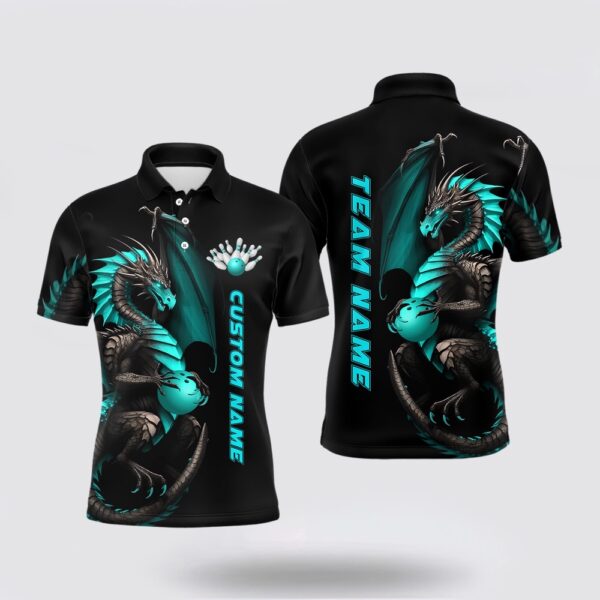 Bowling Polo Shirt, Custom Cyan Dragon Bowling Polo Shirts Men Team Bowling Jerseys Bowler Outfit Bowling Apparel