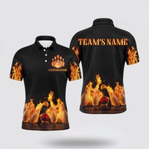 Bowling Polo Shirt, Custom Fire Bowling Shirt…